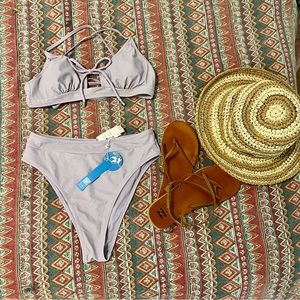 NWT CUPSHE lavender 2 piece high waisted swimsuit